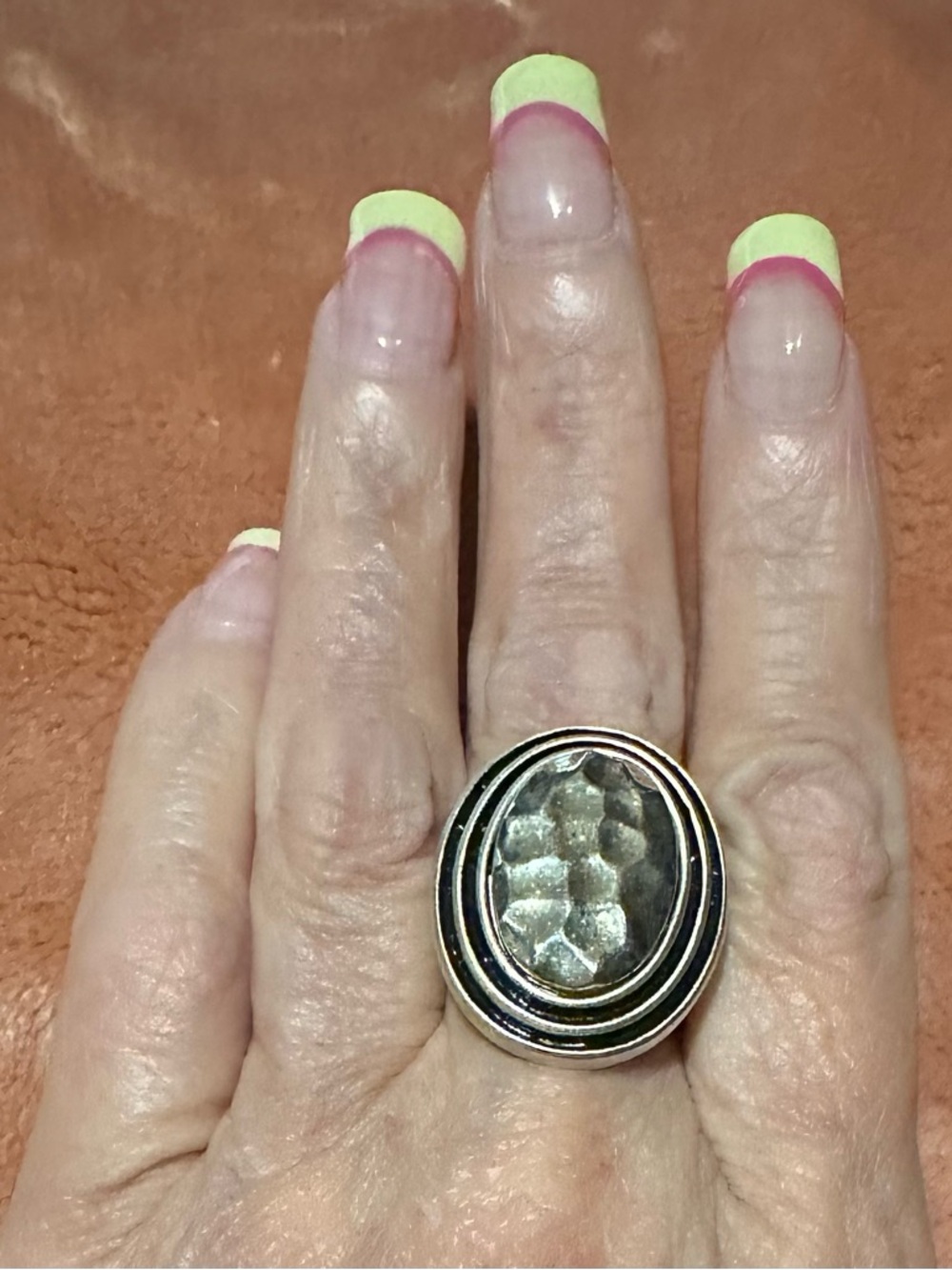Sterling Silver Textured Oval Statement Ring - Silver
